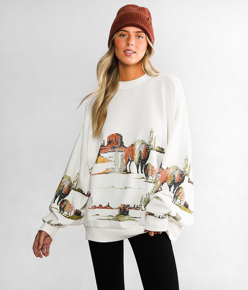 Modish Rebel Buffalo Scenic Oversized Pullover front view