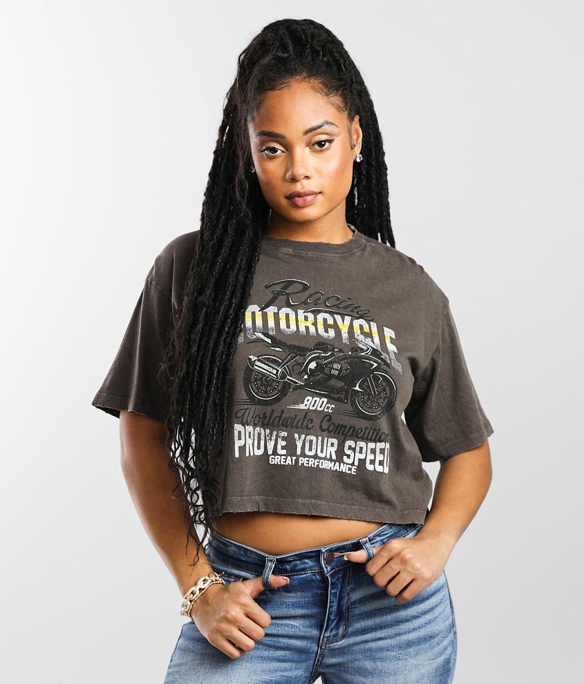 Modish Rebel Motorcycle Racing Cropped T-Shirt - Women's T-Shirts in  Charcoal