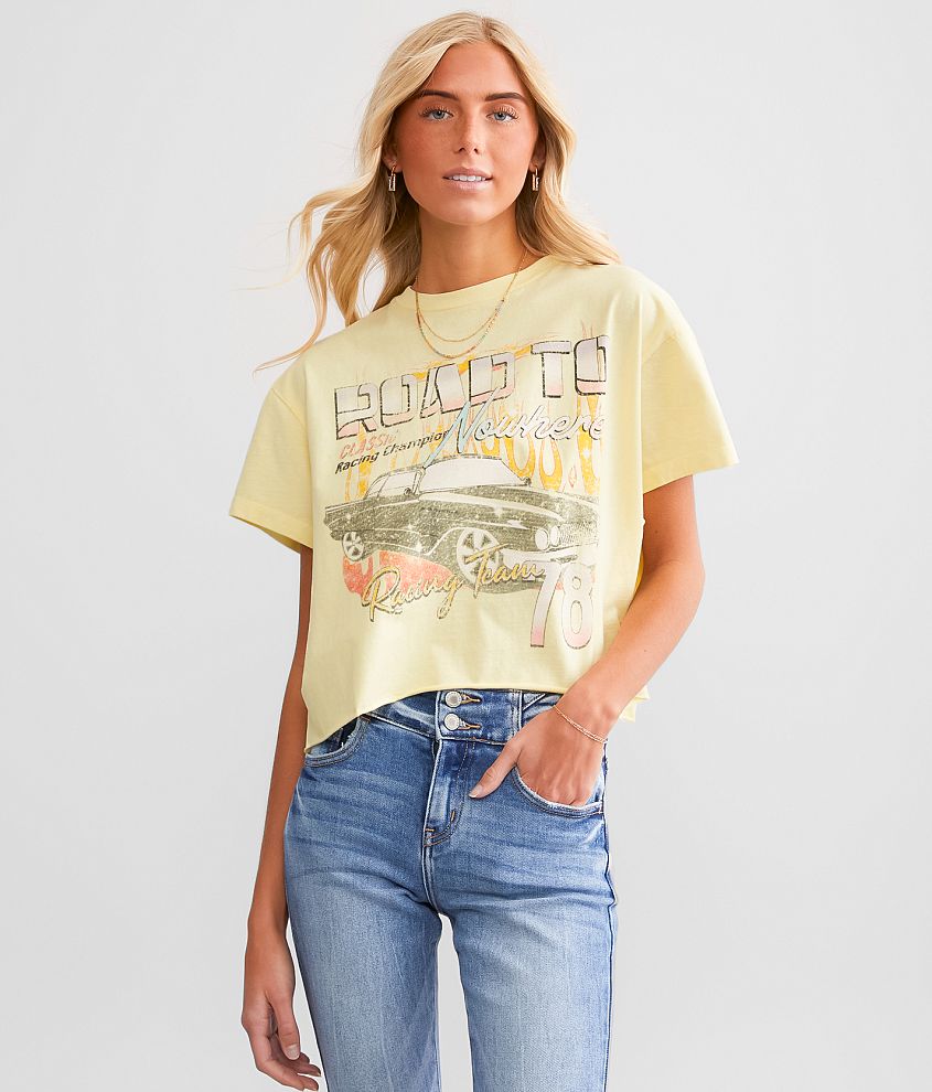 Modish Rebel Road To Racing Cropped T-Shirt front view