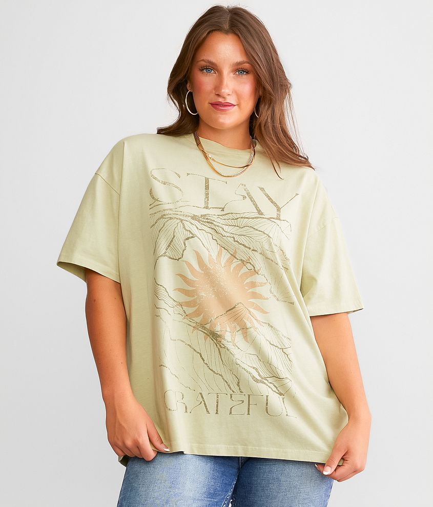 Modish Rebel Stay Grateful Oversized T-Shirt front view