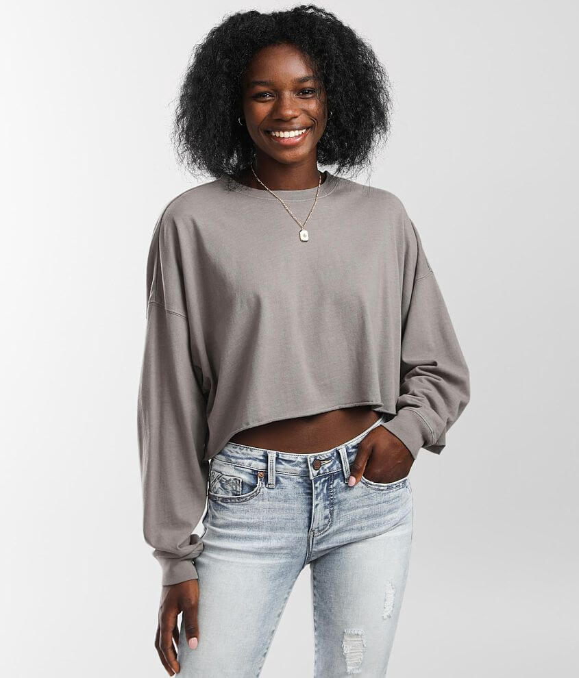 FITZ + EDDI Slouchy Cropped T-Shirt - Women's T-Shirts in Washed Grey