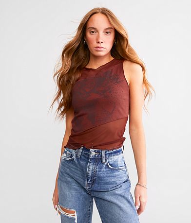 Gilded Intent Pieced Mesh Tank Top front view