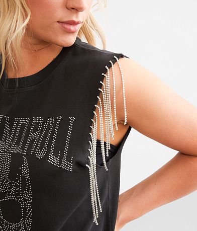 Modish Rebel Rhinestone Fringe Rocker Tank Top misc detail 1 view