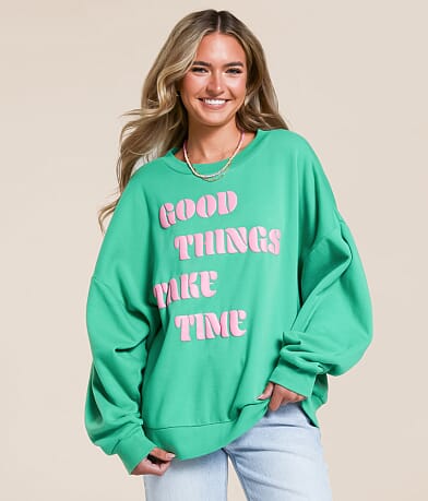 Modish Rebel Good Things Take Time Oversized Pullover front view