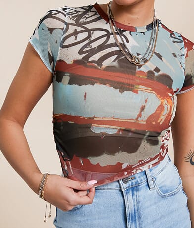 Gilded Intent Graffiti Mesh Cropped Top misc detail 1 view