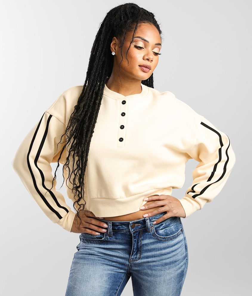 FITZ + EDDI Cropped Henley Pullover - Women's Sweatshirts in Cream