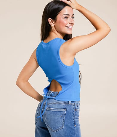 FITZ + EDDI Open Back Tie Cropped Tank Top front view