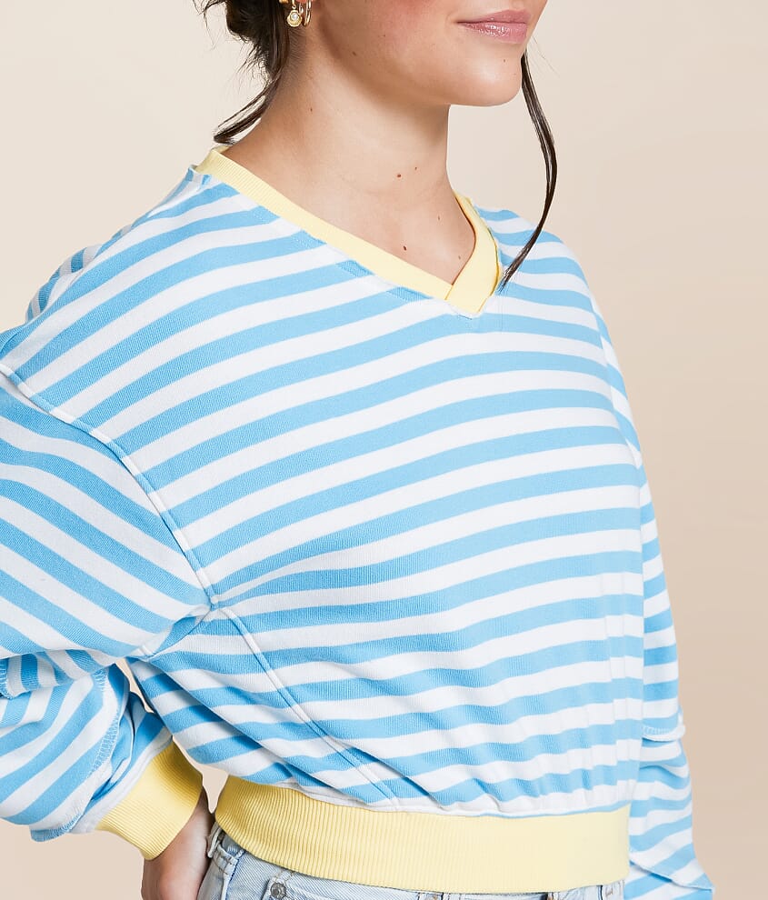Striped Color Block Cropped Pullover - thumbnail 7