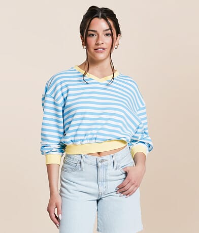 FITZ + EDDI Striped Color Block Cropped Pullover front view
