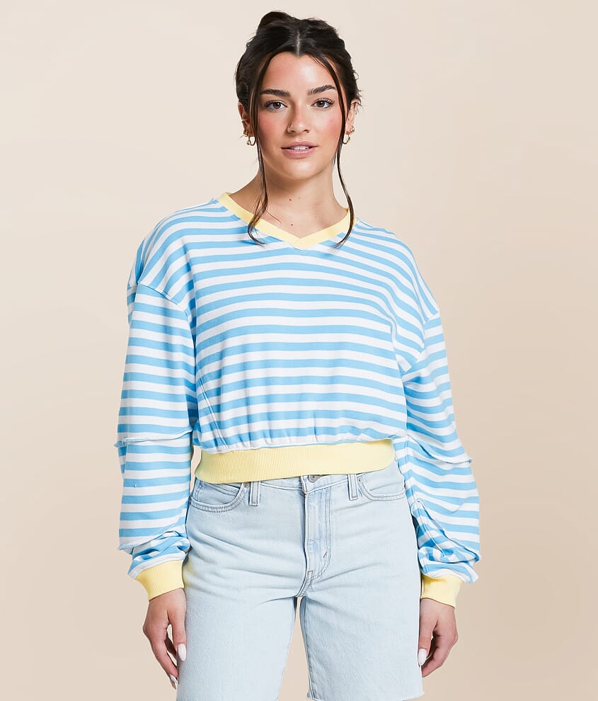 Striped Color Block Cropped Pullover - thumbnail 5