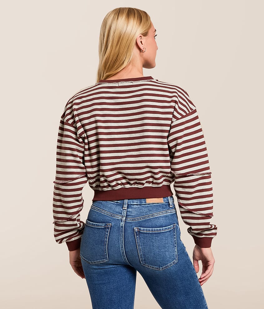 Striped Color Block Cropped Pullover