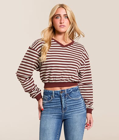 FITZ + EDDI Striped Color Block Cropped Pullover front view