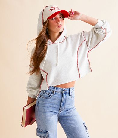 FITZ + EDDI Contrast Seam Cropped Hoodie front view