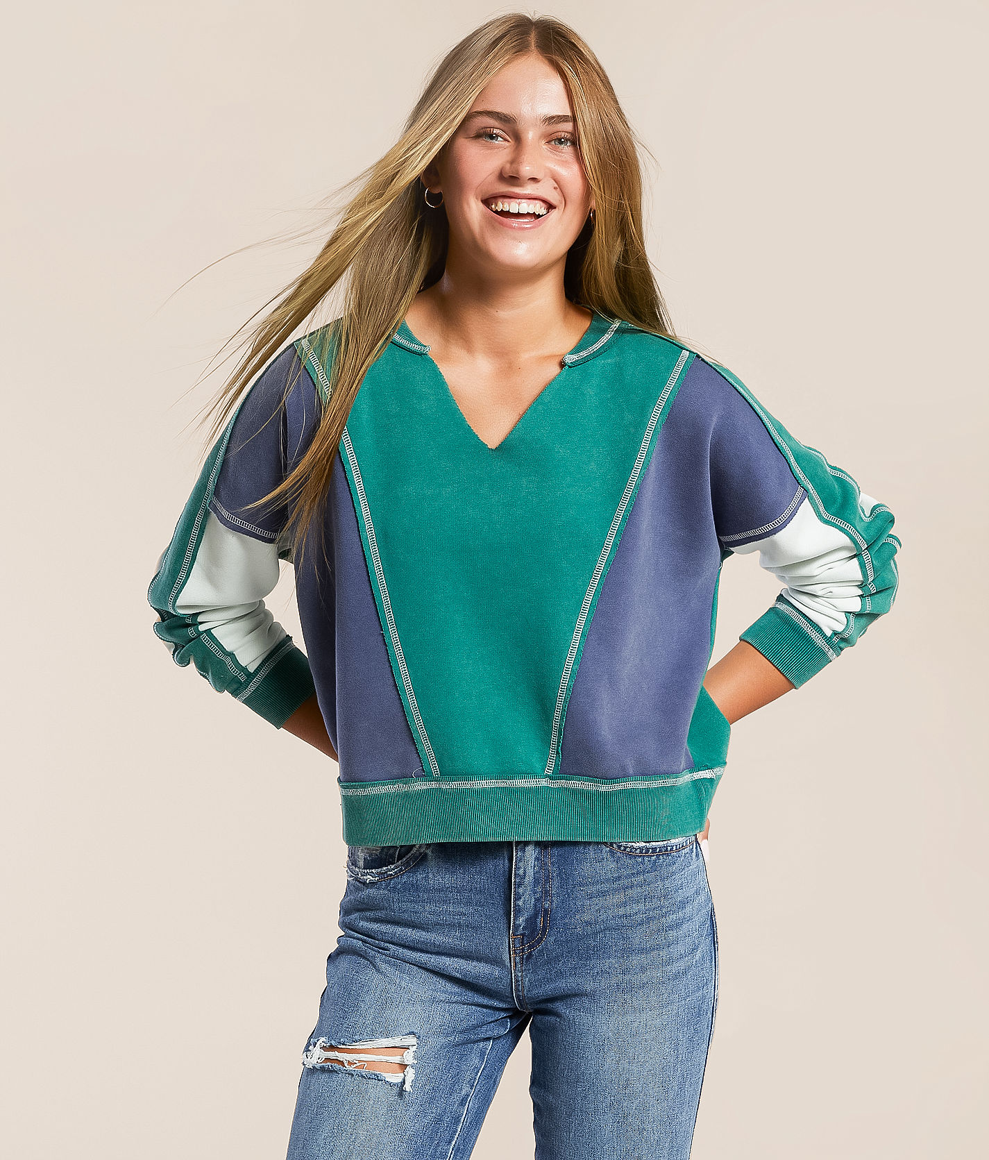 FITZ + EDDI Washed Color Block Pullover - Women's