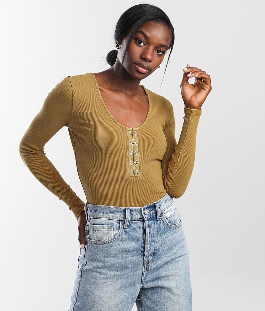 Gilded Intent Ribbed Knit Henley Top front view