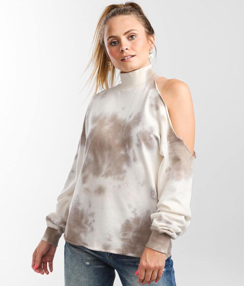 Gilded Intent Tie-Dye Cold Shoulder Pullover front view