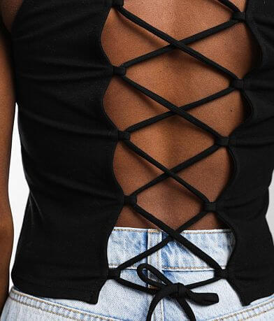 Gilded Intent Back Lace-Up Cropped Tank Top MISC_DETAIL_1