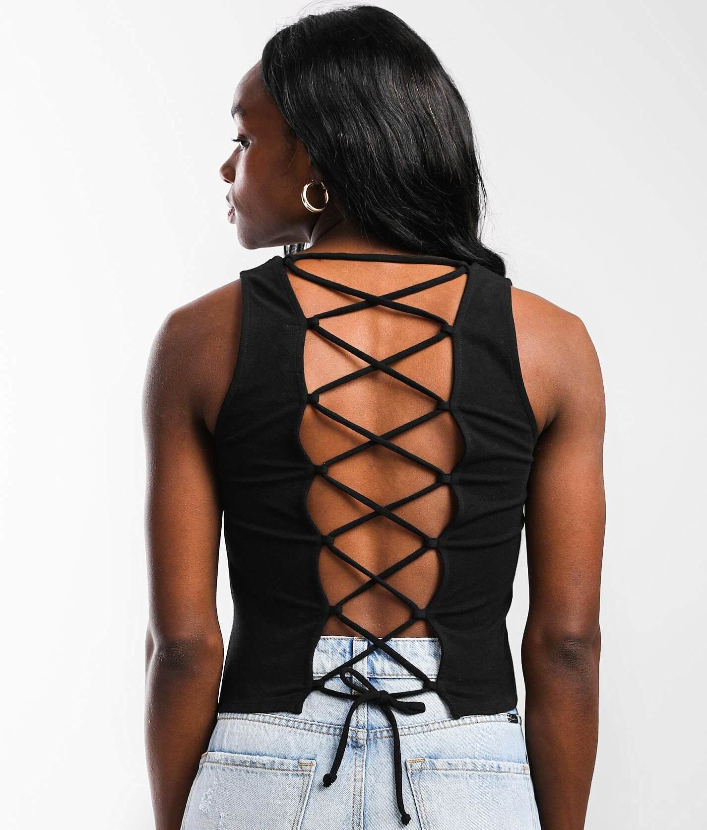 ADAGRO Backless Tops for Women Backless Lace Up Crop Cami Top (Color :  Black, Size : Large) : : Clothing, Shoes & Accessories