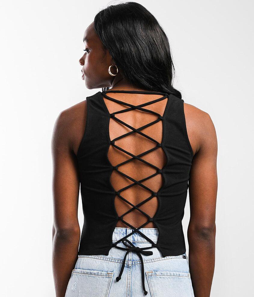 Gilded Intent Back Lace-Up Cropped Tank Top - Women's Tank Tops in