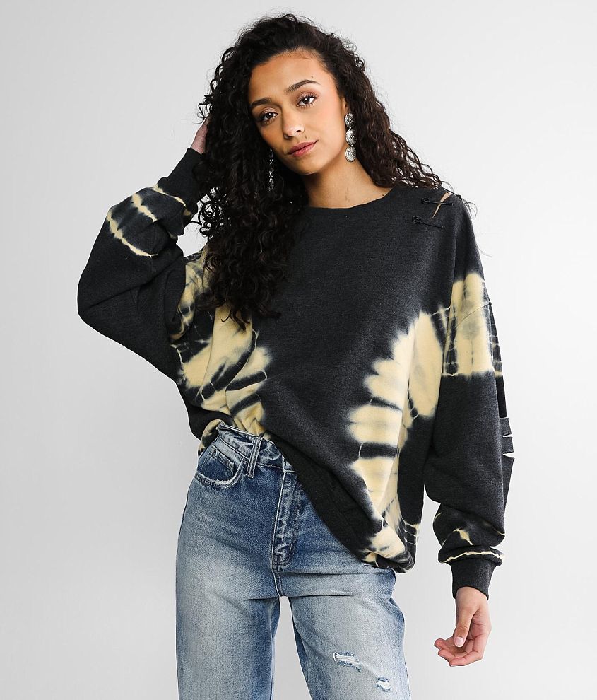 Gilded Intent Bleach Washed Sweatshirt Women's Sweatshirts in Black
