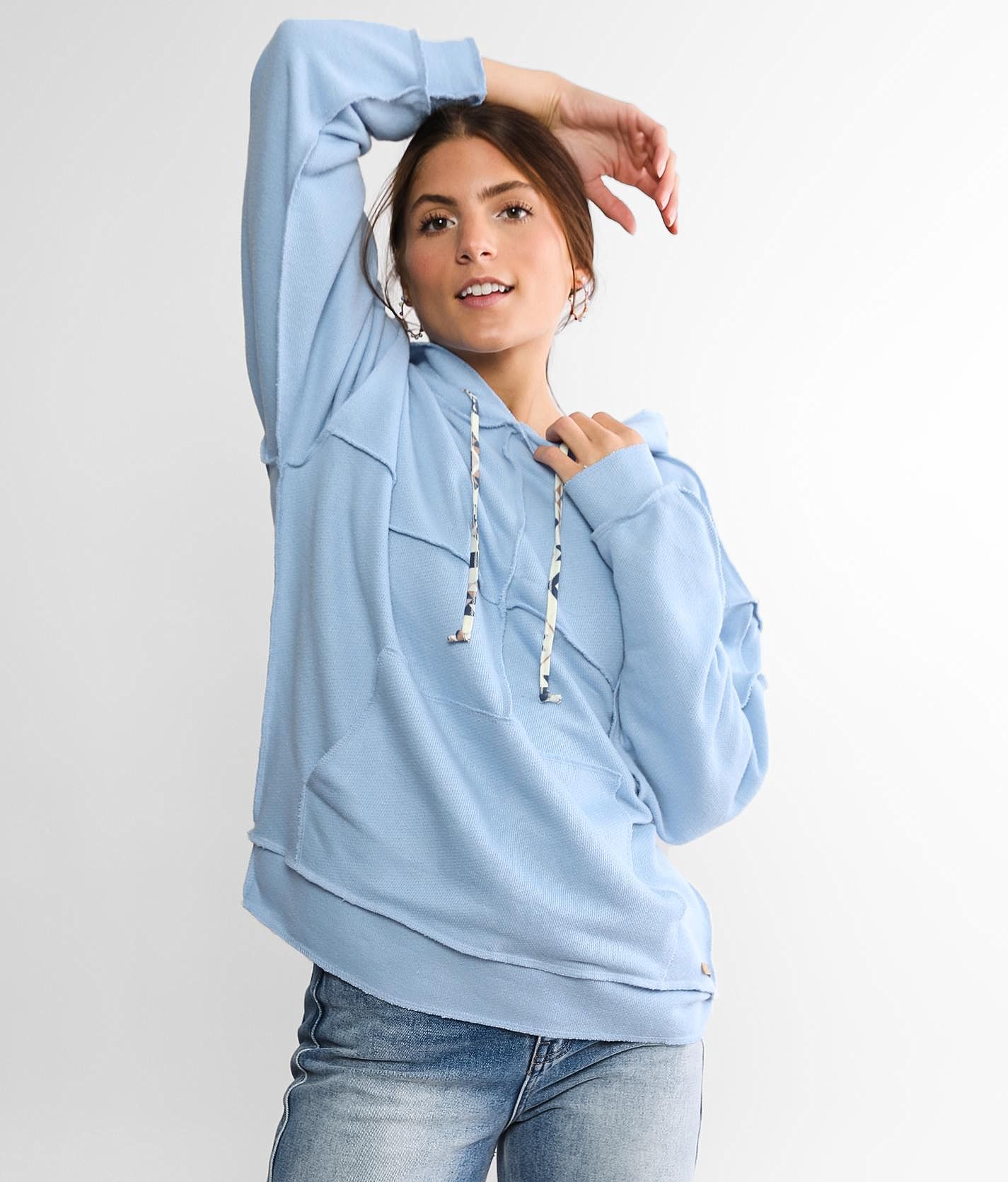 Bke Exposed Seam Hoodie - Blue Small, Women's