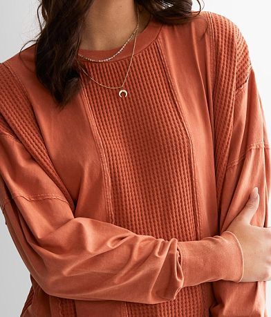 Gilded Intent Pieced Waffle Knit Top MISC_DETAIL_1