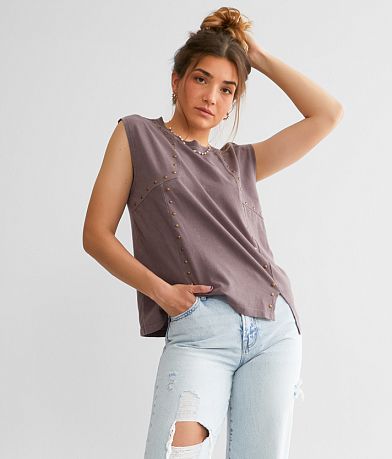 Gilded Intent Studded Muscle Tank Top front view