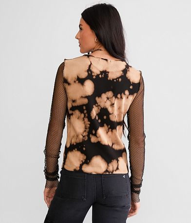 Gilded Intent Bleach Washed Fishnet Top back view
