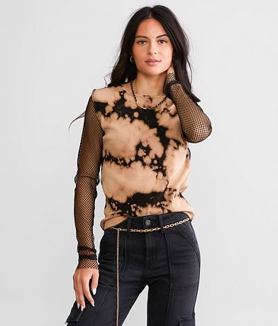 Gilded Intent Bleach Washed Fishnet Top full left side view