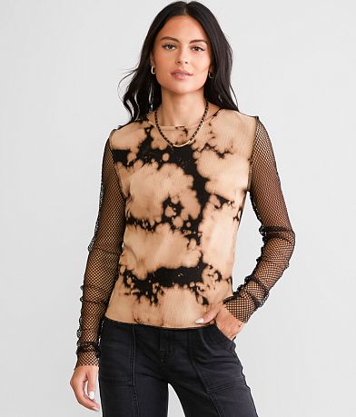 Gilded Intent Bleach Washed Fishnet Top full right side view