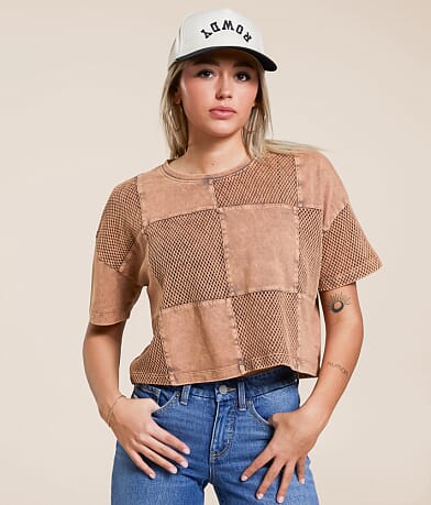 Gilded Intent Checkered Boxy Cropped T-Shirt front view