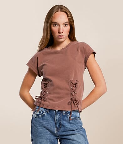 Gilded Intent Washed Lace-Up Top front view