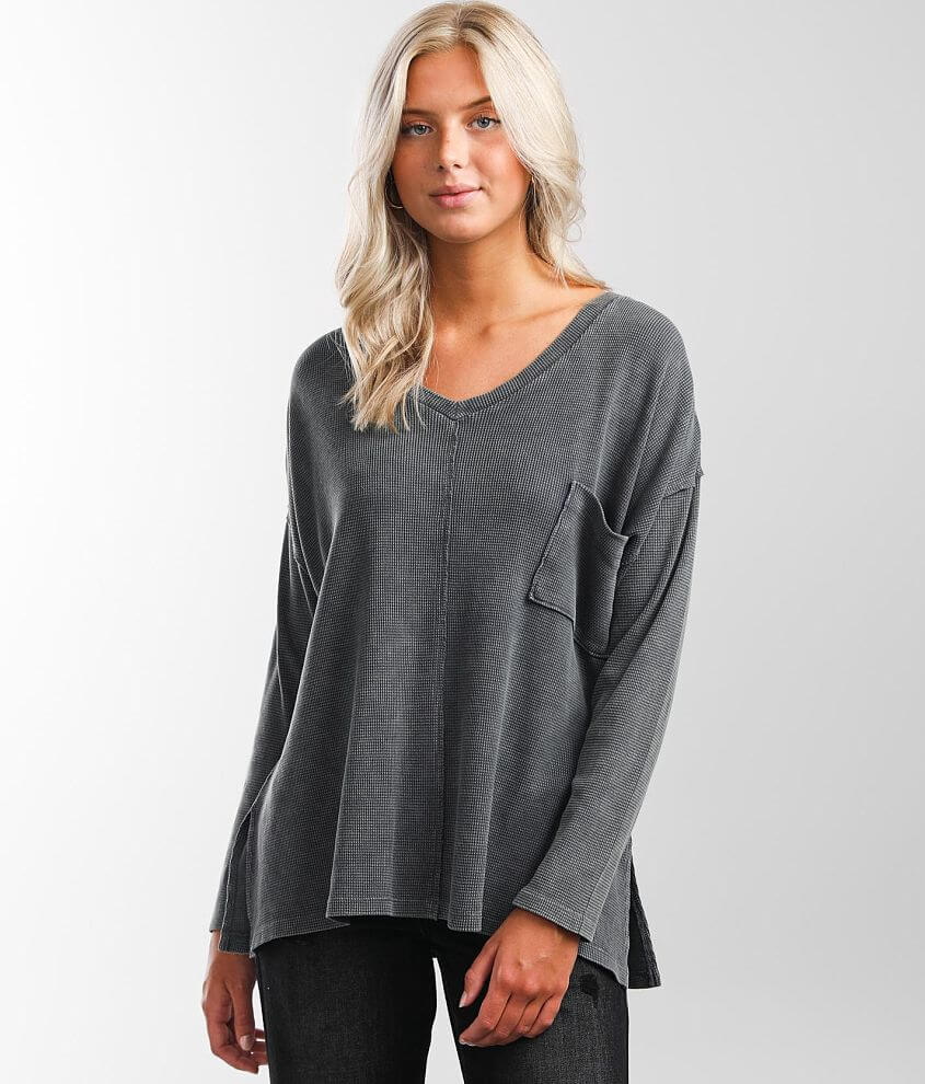 OVERSIZED V NECK WAFFLE THERMAL