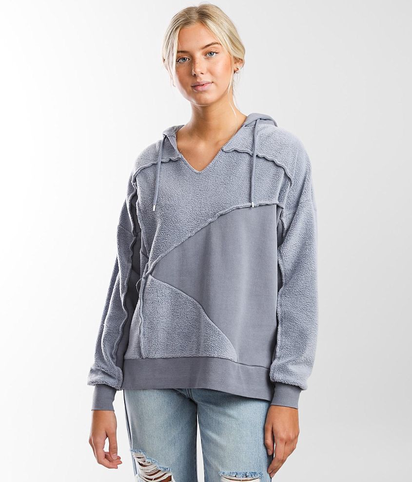 Gilded Intent Pieced Knit Hooded Sweatshirt Women's Sweatshirts in