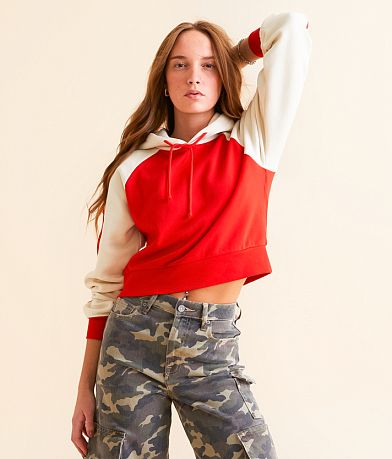 FITZ + EDDI Cropped Raglan Sleeve Hooded Sweatshirt front view