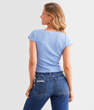FITZ + EDDI Textured Faux Front Tie Top back view