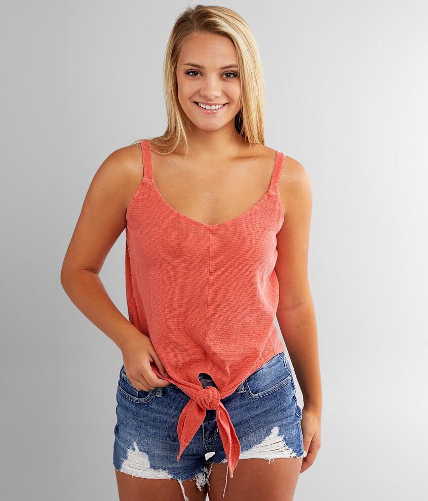 BKE Washed V-Neck Front Tie Tank Top front view