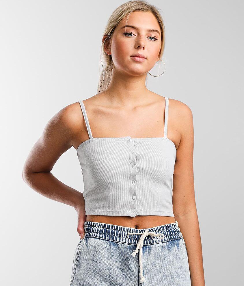 FITZ + EDDI Button Down Cropped Tank Top - Women's Tank Tops in Pearl Blue