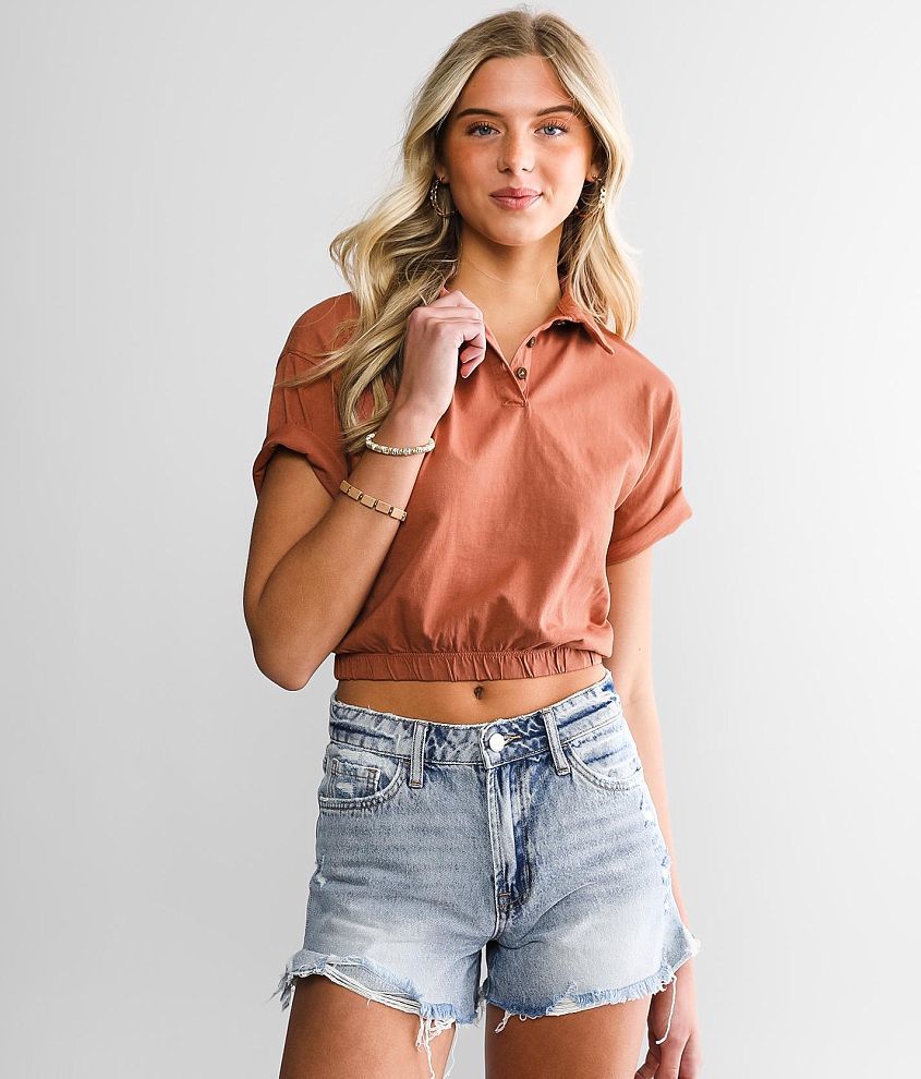 FITZ + EDDI Cropped Henley - Women's Shirts/Blouses in Grey