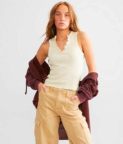Gilded Intent Washed Henley Tank Top front view