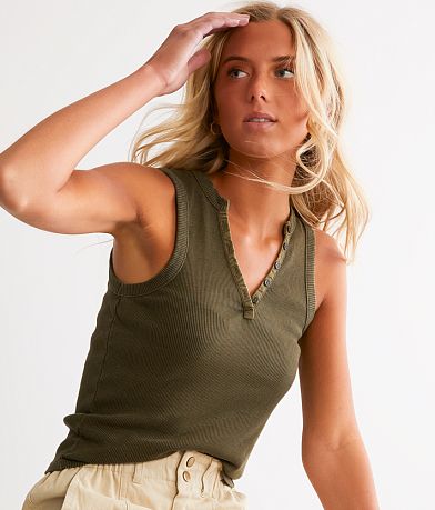 Gilded Intent Washed Henley Tank Top front view