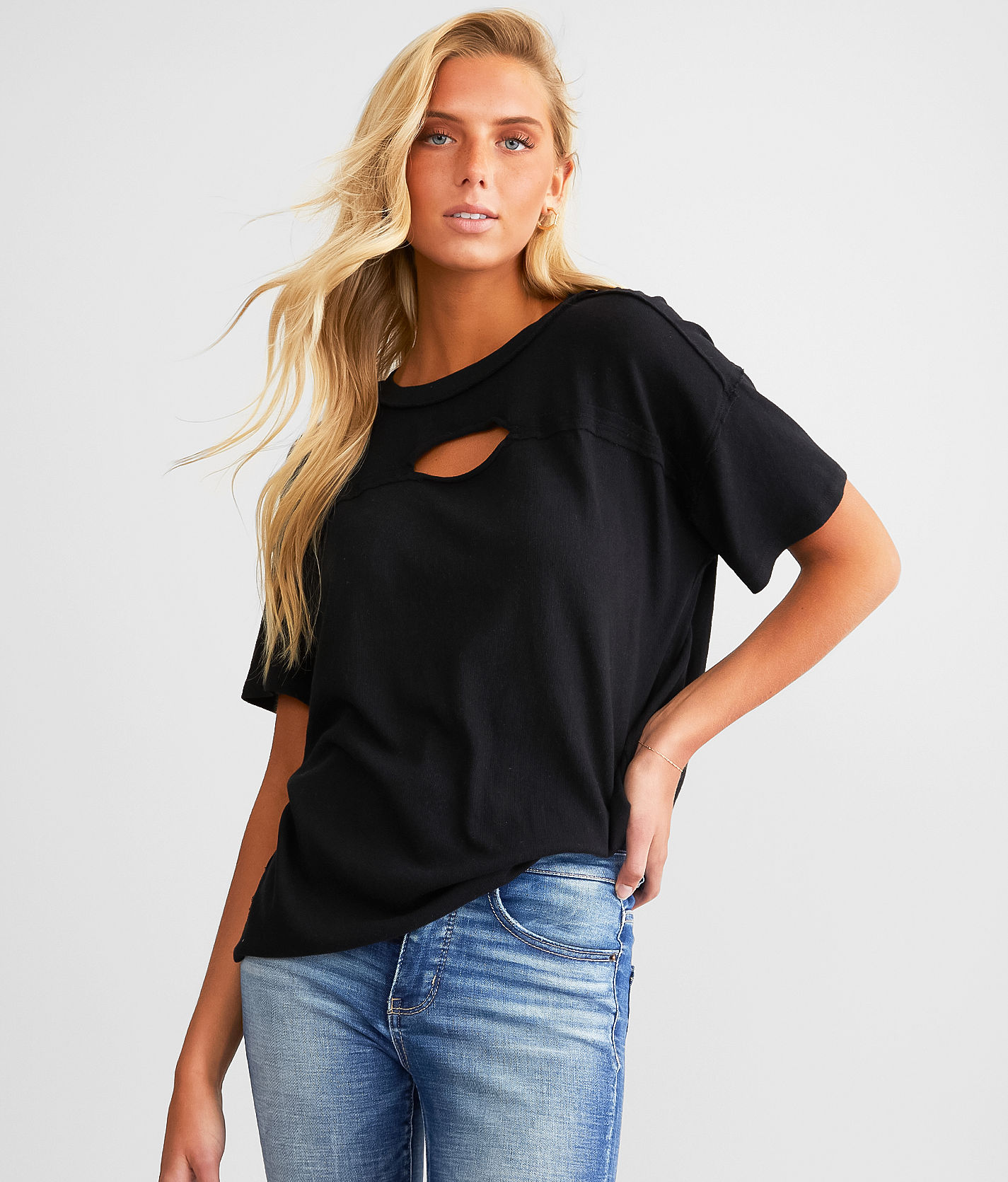 BKE Cut-Out T-Shirt - Women's T-Shirts in Dark Navy