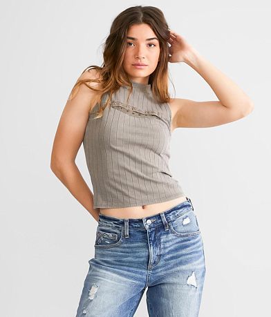 Gilded Intent Wide Ribbed Mock Neck Tank Top FULL_LEFT_SIDE