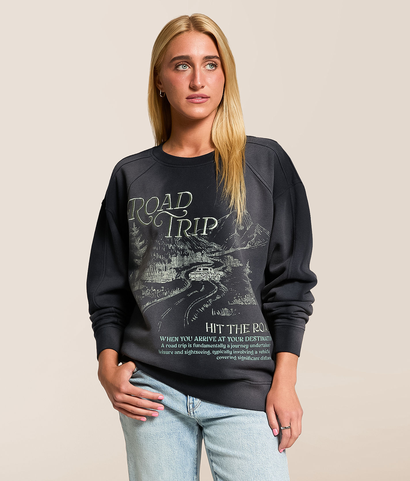 Modish Rebel Road Trip Oversized Pullover - Women's Sweatshirts in