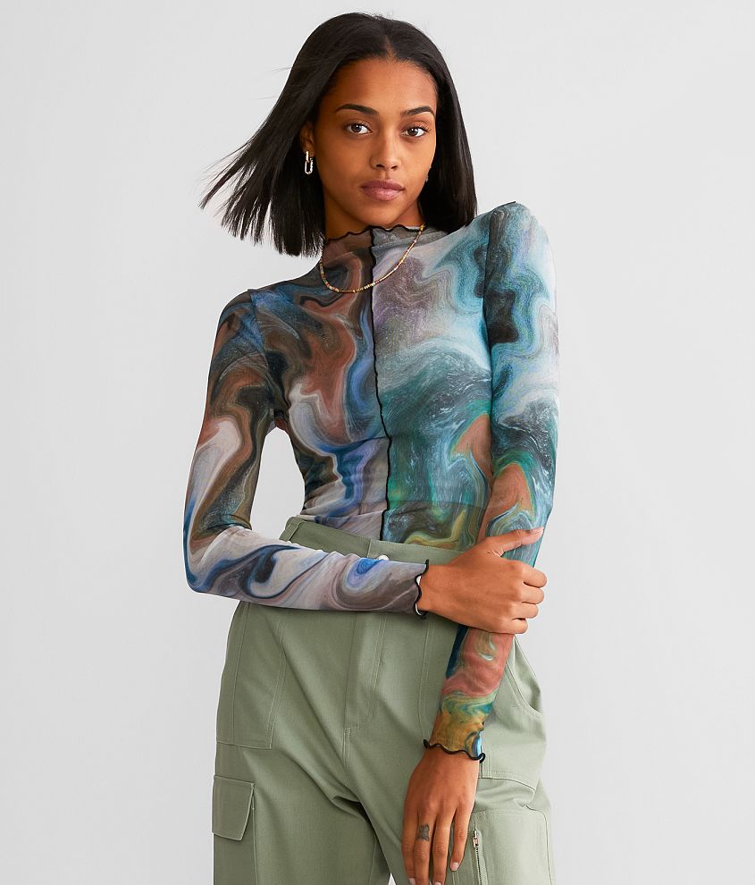 Gilded Intent Sheer Marble Mesh Top - Women's Shirts/Blouses in Multi