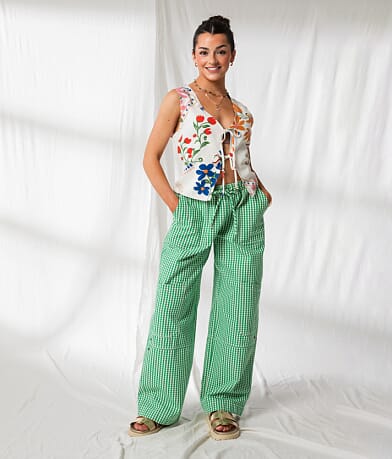 33 Coastal Gingham Wide Leg Utility Pant front view