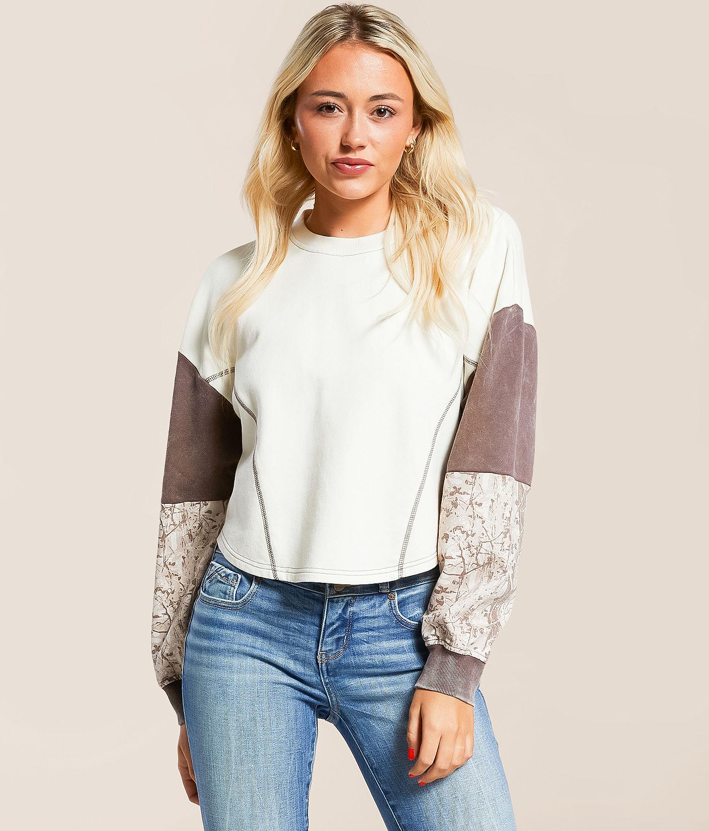 Gilded Intent Pieced Camo Boxy Pullover - Women's
