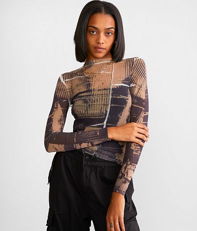 Gilded Intent Exposed Seam Sheer Mesh Top FULL_LEFT_SIDE