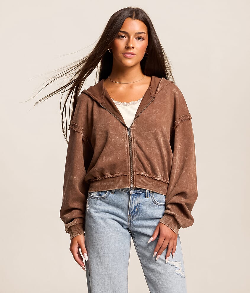 FITZ + EDDI Cropped Hoodie - Women's Sweatshirts in Cocoa Brown