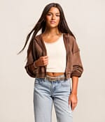 FITZ + EDDI Cropped Hoodie - Women's Sweatshirts in Cocoa Brown